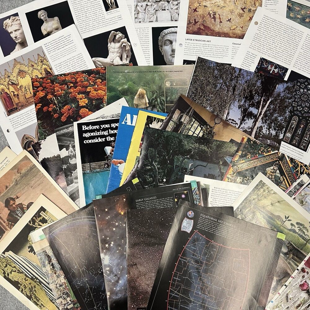 Ephemera Lot 70 Pcs Color Images Book & Magazine Pages Junk Journal Art Crafts